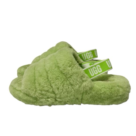 UGG Fluff Yeah Slide On Slippers Slingback Plush Apple Green Women’s Size 11 - Picture 6 of 10